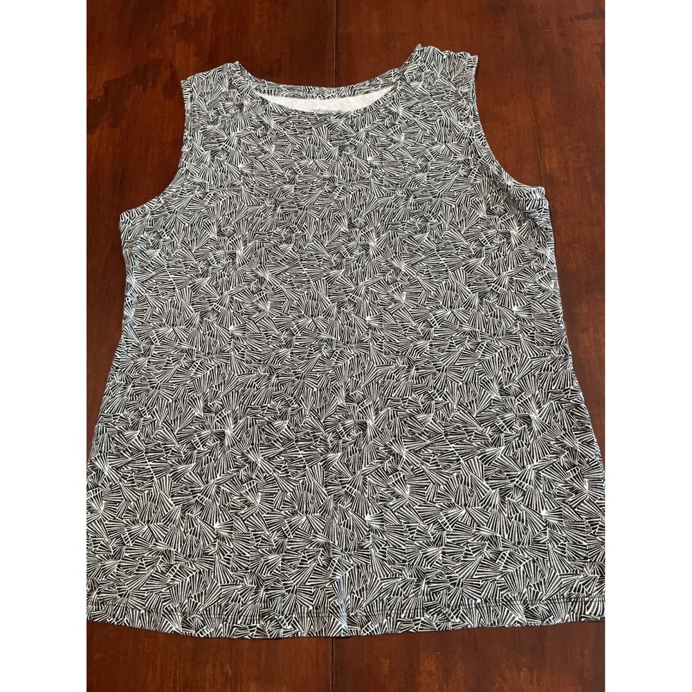 Croft & Barrow Classic Tank Top Large L Black White Geometric Fan Print Cotton